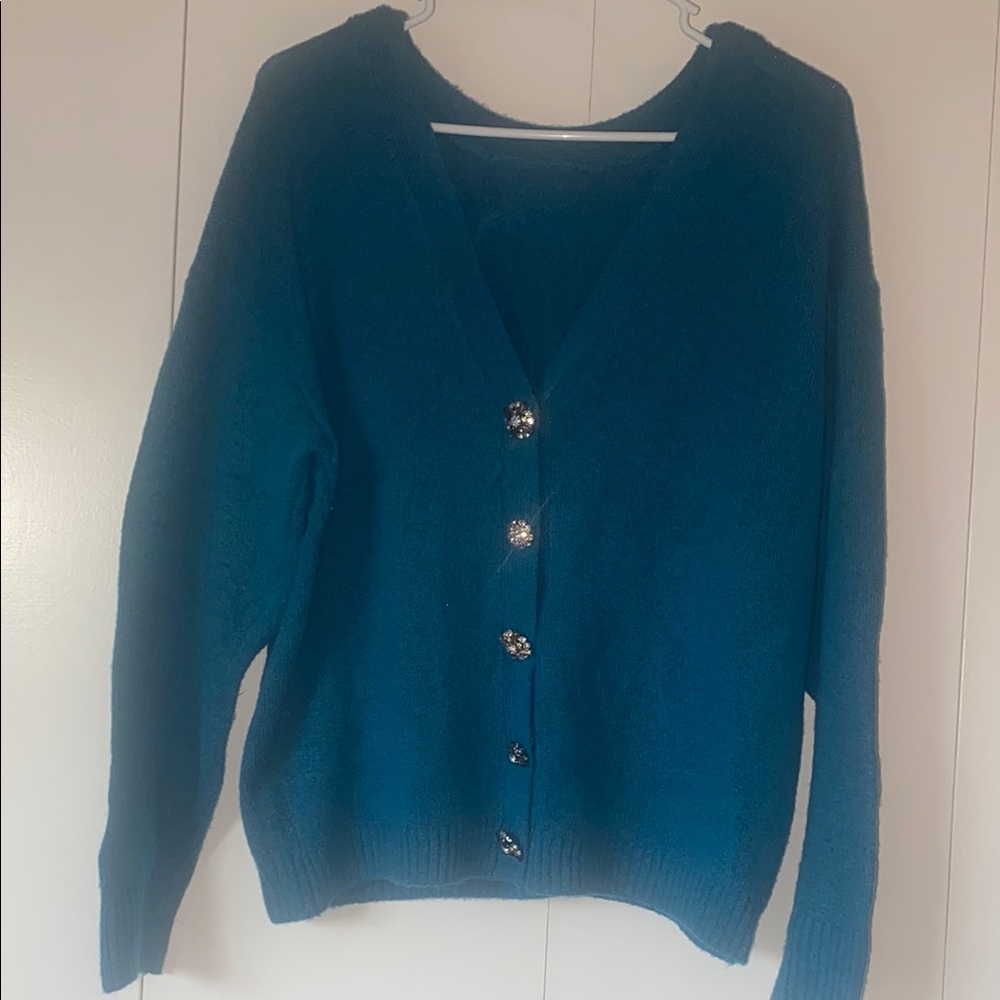 Teal Button-Up Women's Sweater